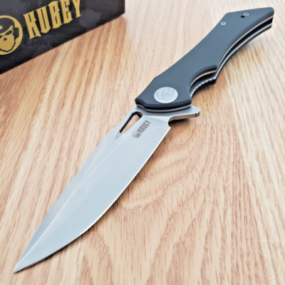 Kubey Raven Linerlock Folding Knife 3.88'' AUS-10A Steel Blade Black G10 Handle
