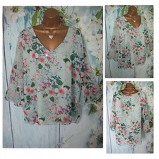  Walis Floral DIamante Top Size 14 Flute Sleeve Jewel Occasion V Neck Blouse