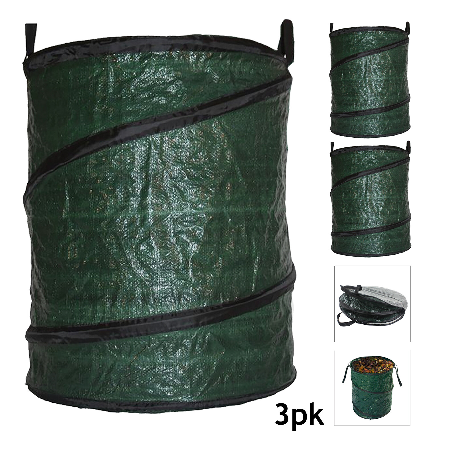 Collapsible Garden Bag Large Carry Handles Waste Bin Refuse Sack 90L x 3 - Image 2