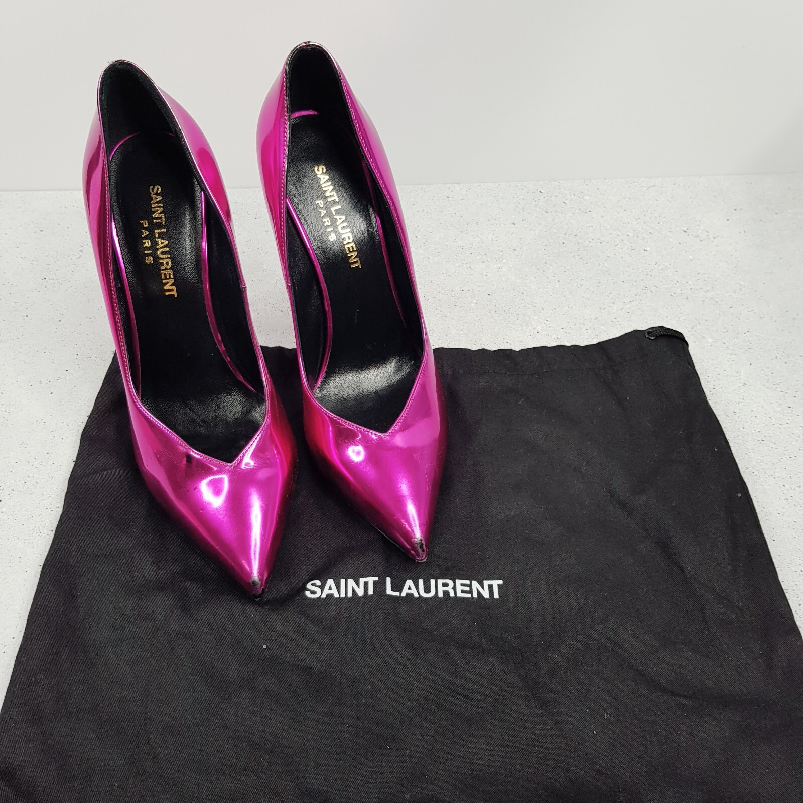 SAINT LAURENT Womens EUR 36.5 Metallic Pump Pointed Heels Shoes 100% Authentic