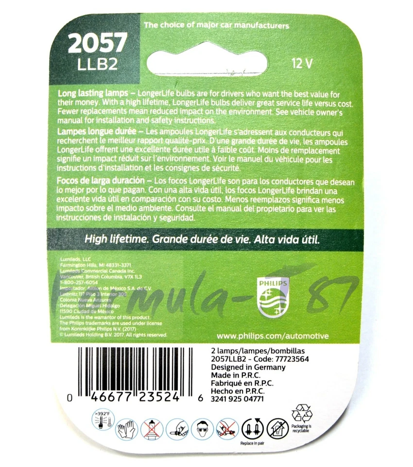 Philips LongerLife 2057 27/6,7 W Dos Bombillas Luz de Freno Repuesto OE Legal Foto 2 de 4