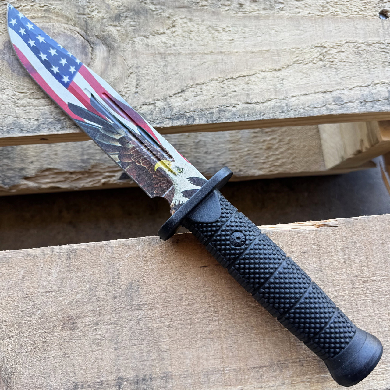 12.5" Military Outdoor Survival Combat Fixed Blade w/ Bald Eagle USA Flag Design