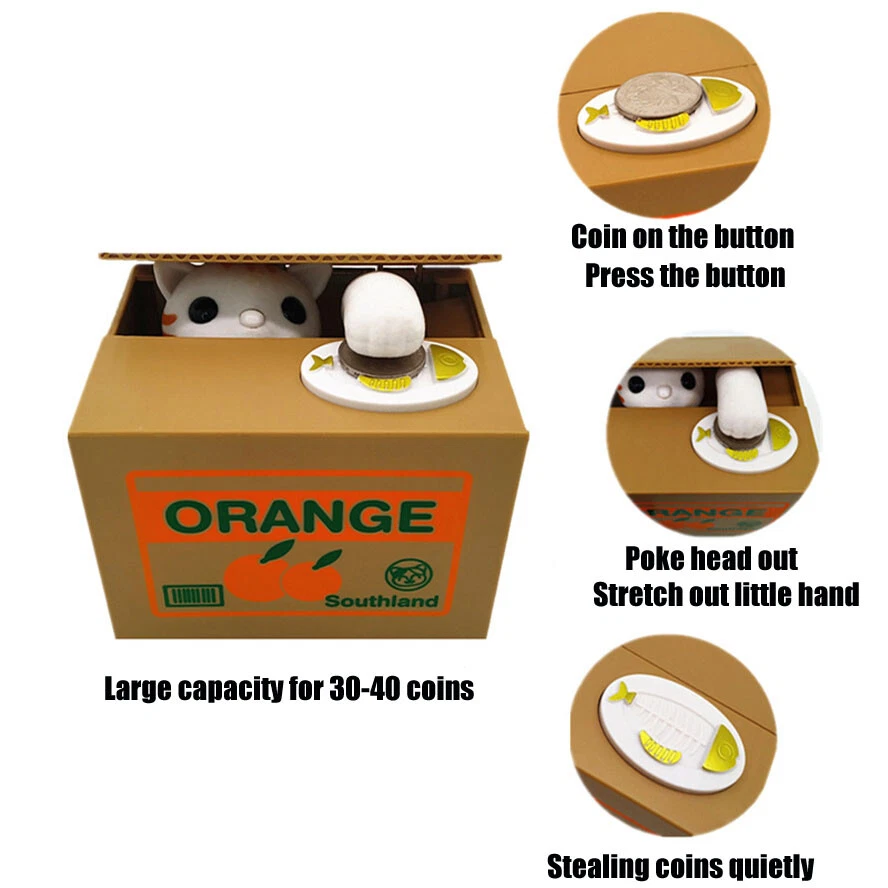 Cute Cat Panda Stealing Steal Coin Piggy Bank Money Box Gift for Kids UK Stock - Image 3 of 4