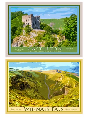 Castleton DOPPELPACK, Peak District, A3 Kunst Reise Poster Druck