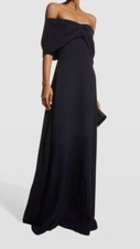 $2990 Lela Rose Women's Blue Wool Crepe Off-The-Shoulder Gown Dress Size 8