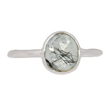 Natural Tourmalated Quartz / Black Rutile, Sri Lanka 925 Silver Ring s.9 CR71255