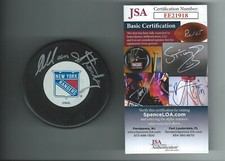 Allan Stanley Signed New York Rangers Puck JSA COA Authenticated 