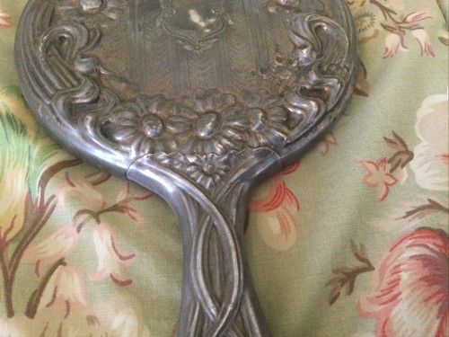 Vintage Art Nouveau Silver Hand/Vanity Mirror, Daisies - Picture 5 of 12