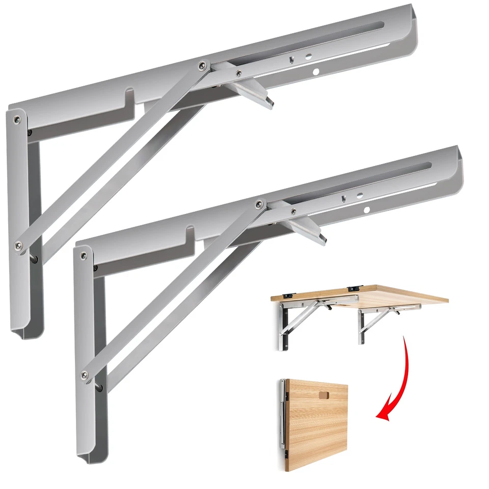 2/4PC Folding Shelf Brackets 8"-20" Stainless Steel Drop Down Bracket Heavy Duty - Image 2 of 4