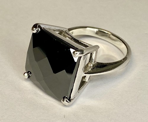 Vintage FAS Sterling Silver Large 16 x 16mm Cushion Cut Black Onyx Ring Size 8