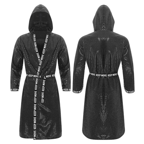 Men Shiny Sequins Adult Hooded Boxing Robe With Belt Halloween Cosplay Costume - Picture 39 of 63