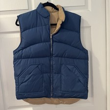 VTG 70s Down Puffer Vest SZ M Water Fowl Jacket Outdoor Hiking Navy Blue  Tan