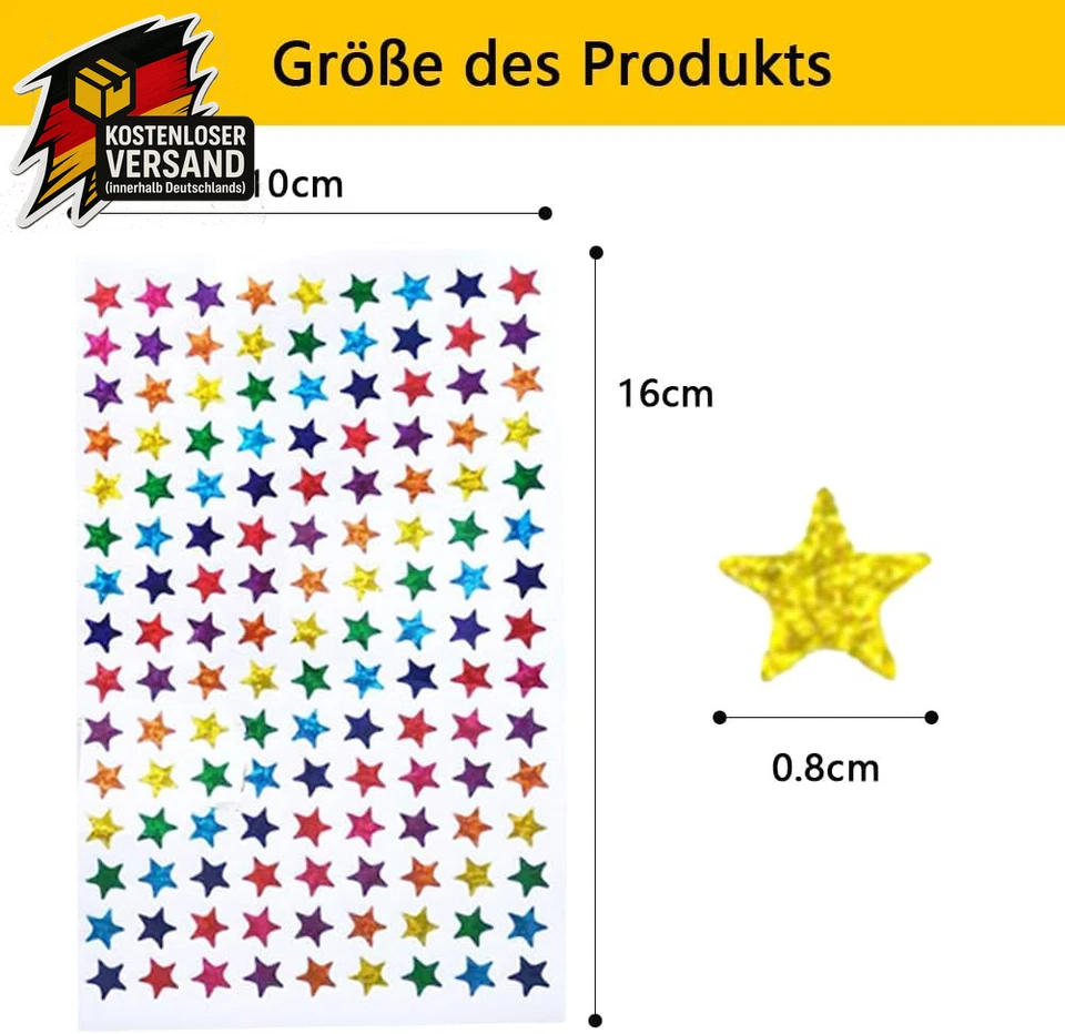 1350 Sterne Sticker, 0.8 Cm, Glitzer, 8 Farben, Indoor, Kunststoff, Stern, Stern - Bild 2 von 4