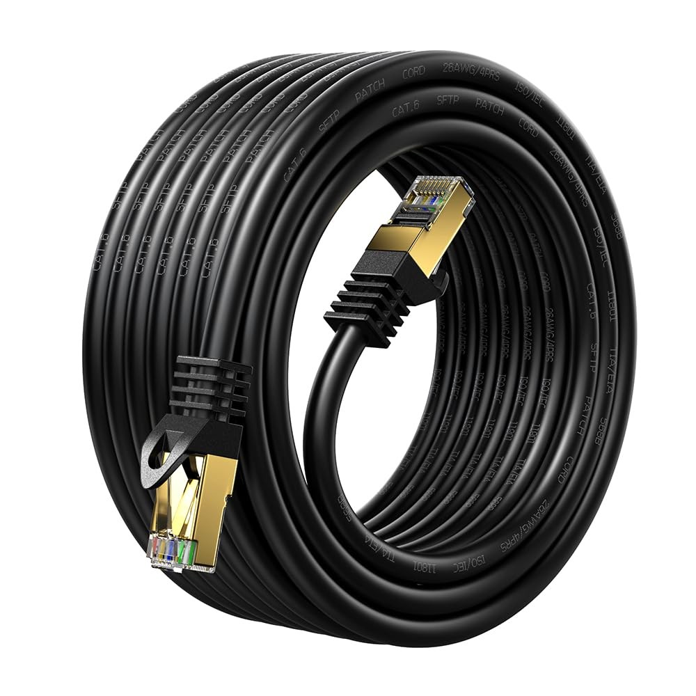 50FT Heavy-Duty Cat6 Outdoor Ethernet Cable 26AWG High-Speed Internet Patch Cord