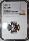 NGC MS-64 BN 1923-P Lincoln Cent, Attractively Toned specimen.