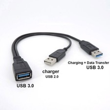 USB 3.0 type A Female To Dual USB Male Power Data Y Extension connector Cable