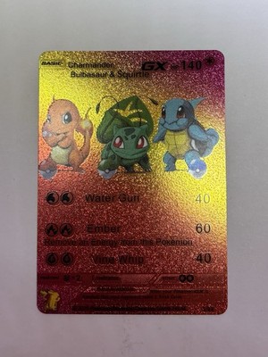 charmander bulbasaur and squirtle gold pokemon card Charmander, Bulbasaur, & Squirtle Pokemon Metal Replica Card