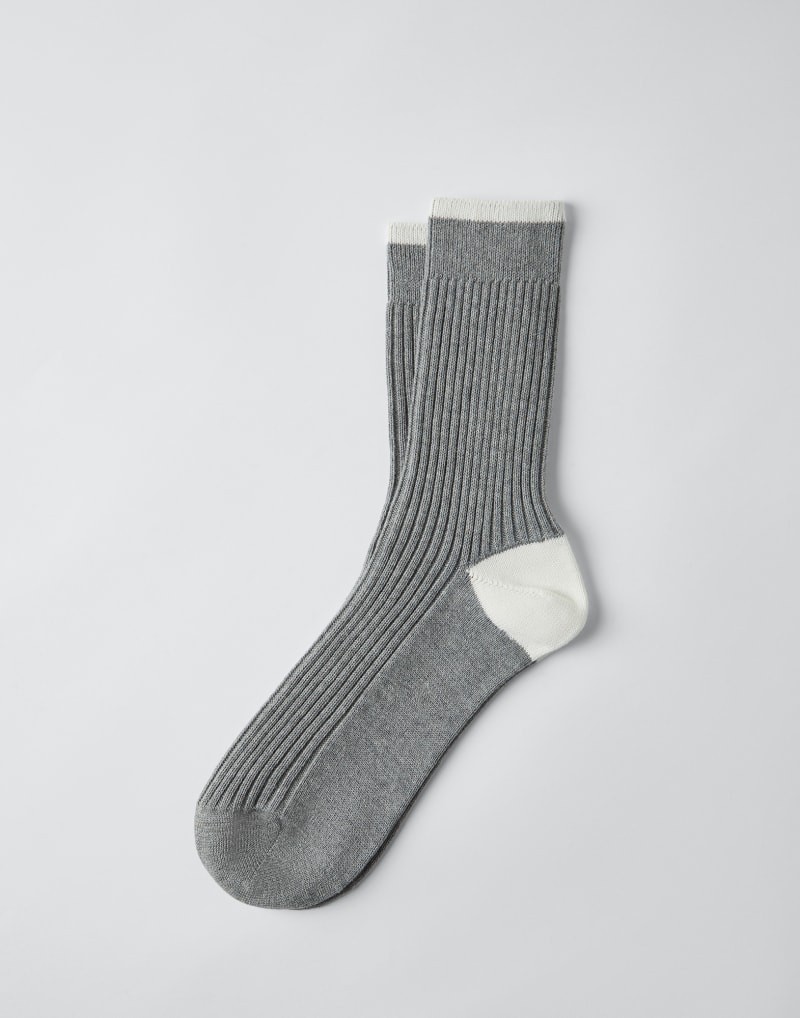 BRUNELLO CUCINELLI MEN'S GREY WHITE RIBBED SOCKS MSRP $325