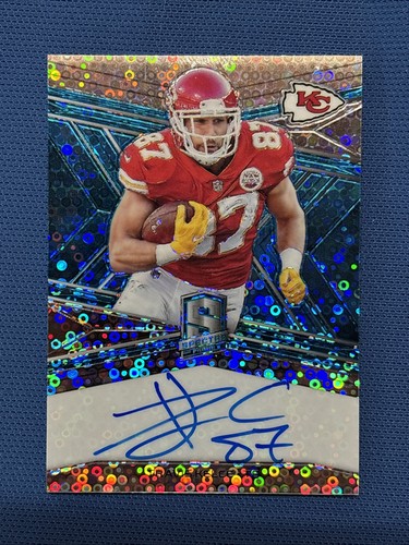 TRAVIS KELCE Auto 2018 Panini Spectra Signatures Blue Disco Prizm #’ed 25/35 SSP