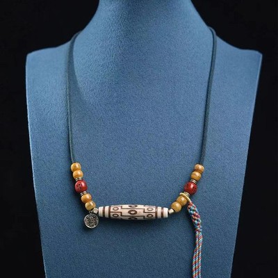 Tibetan Camel Bone Dzi Bead Pendant Handmade Cord Necklace Long Chain