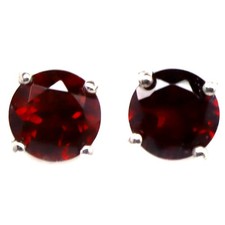 925 Sterling Silver 7 MM. Red Garnet Minimalist Earrings White Gold Plated