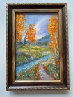 Original Oil Painting Framed 6x4in Autumn Landscape Nature Signed Art