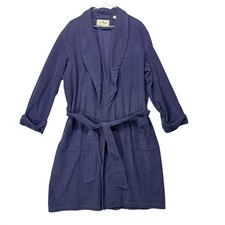 LL Bean Mens Vintage Navy Blue Cotton Chamois Robe Shawl Collar USA Medium 1997C