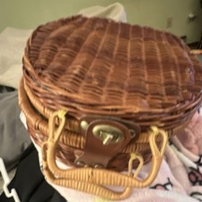 Wicker Picnic Basket with Floral Lining, Handle, and Latch Closure