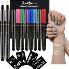 Skin Markers Temporary Tattoo Pen 10 Colors with Gold and Silver, Fake Body P...