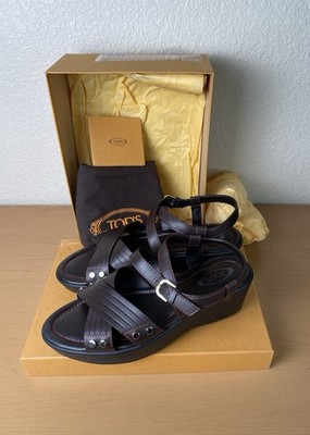 TOD'S Italy Made Studded Cross-Strap Platform Wedge Miami Sandals NEW in BOX 38