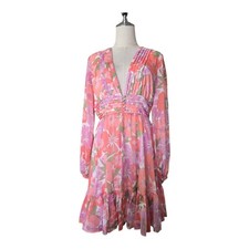 VICI Medium Pink Orange Floral Mini Dress Retro 70s Boho Empire Waist NWT