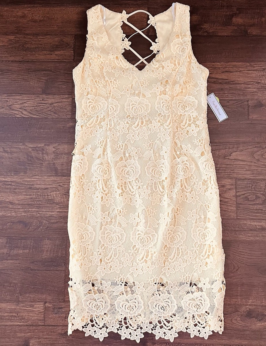 Premier Amour Yellow Spring Guipure Crochet Lace Dress 10 Floral Coquette  Sheath | eBay