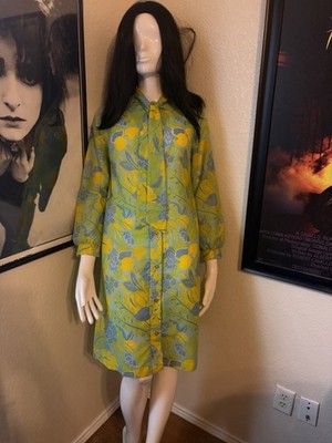 Vintage 60s 70s Chic Mod Beeline Green Blue & Yellow Shirt Dress Size 12
