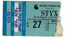 Styx 1/27/80 Baton Rouge LA Riverside Centroplex Mega Rare Ticket Stub