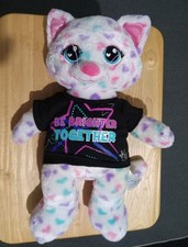 Build A Bear White Cat Pastel Color Hearts Pink Sparkly Ears