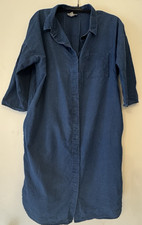 Cos Cotton Women Shirt Dress Button 8 Blue Pocket Half Sleeve Coastal Minimalist