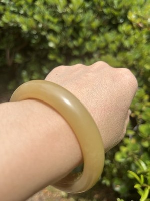 Certified A Hetian Gold Sugar jade stone Oil Wide Bangle diameter 58mm bracele