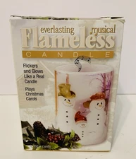 Everlasting Flameless Musical Candle Snowmen Plays Christmas Carols Flickers 4”