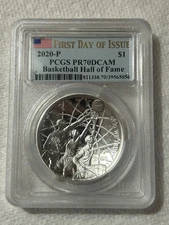 2020 P Silver Dollar Proof PR70 DCAM PCGS 1oz Silver Basketball HOF Coin” Mint”