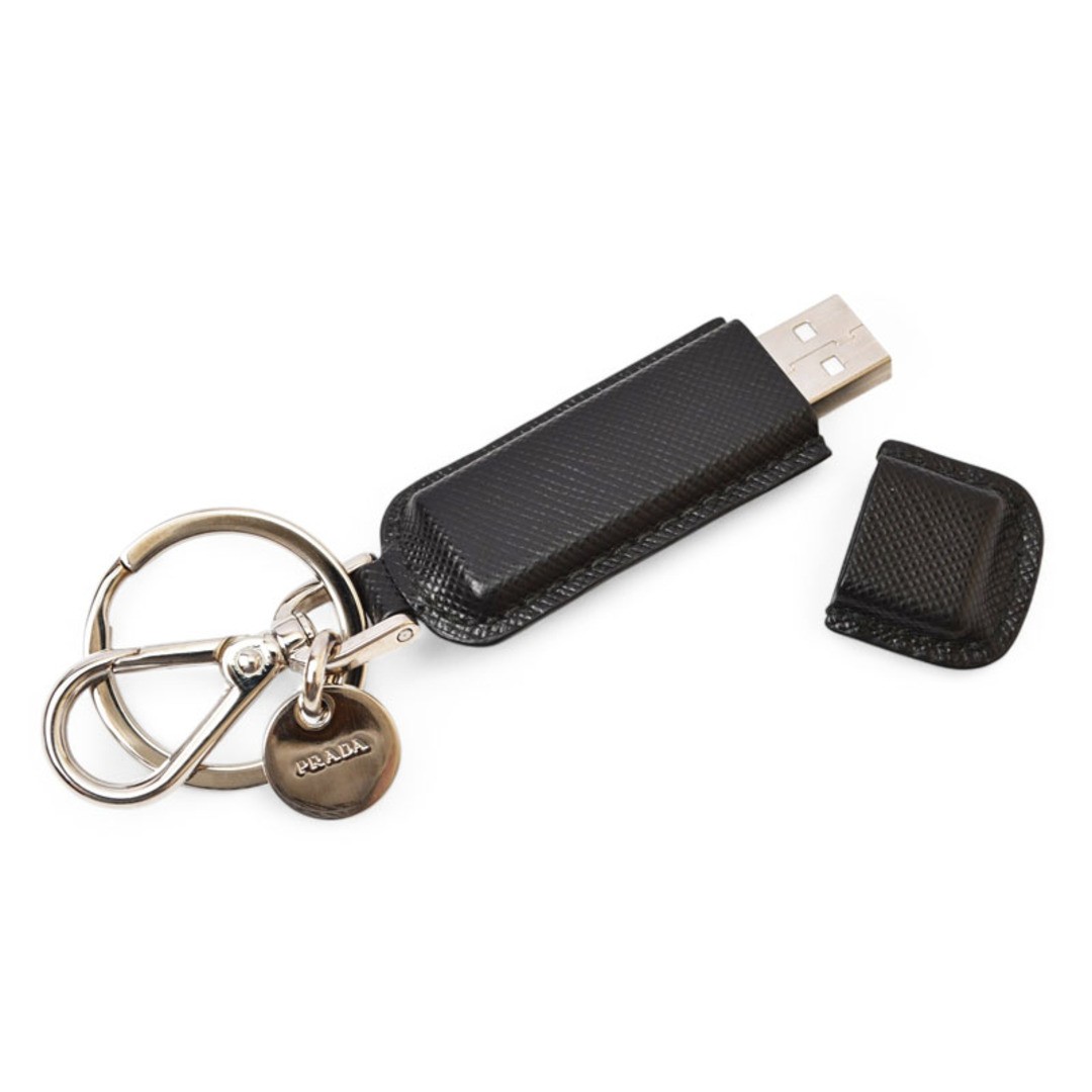 PRADA Saffiano Black 4GB USB Keychain with Key Ring 2ARA21 Unused