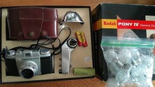 Vintage Kodak Pony 4 Camera with film,batterys Case, Flash Set. collectible