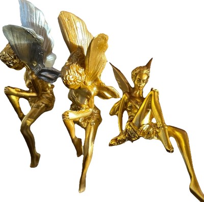 3x Figur Statue Skulptur Goldfarben Deko Elfe Fee Engel Kantensitzer Je15cm Süß