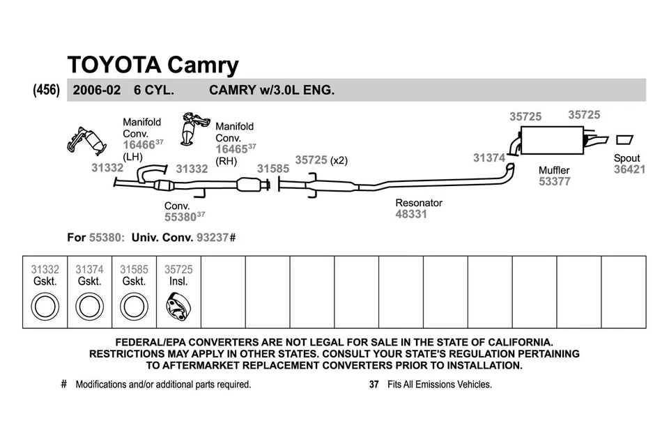 For Toyota Tacoma 1995-2015 Walker Fiber Donut Exhaust Manifold Flange Gasket Foto 2 de 4