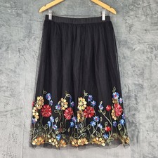 Whimsigoth Embroidered Floral Skirt Womens XL Boho Chiffon Dark Romantic Fairy