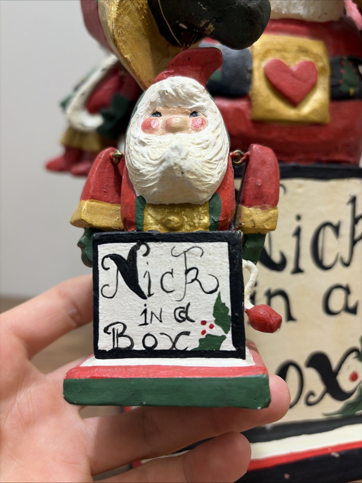 1995 HOUSE OF HATTEN NICK IN A BOX CHRISTAMS SANTA WITH 3 HANGING FIGURES