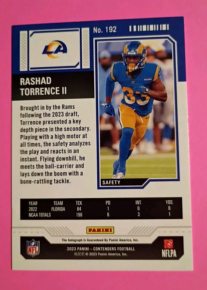 2023 Panini Contenders - Rookie Ticket Rashad Torrence II #192 (AU, RC) - Image 2 of 3
