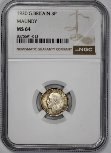 1920 Great Britain Silver 3P Threepence NGC MS 64 Maundy 3p