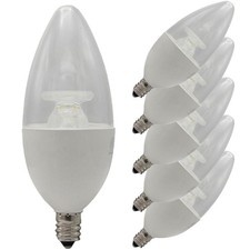 6Pack E12 LED Candelabra Bulb, Clear Bulbs, Torpedo Tip, 7W 60W , 2700K, 500LM