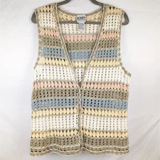 Vtg Koret Francisca Crochet Knit Button Vest Multicolor M Granola Cottagecore