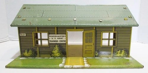 MARX U.S. ARMY TRAINING HEADQUARTERS PLAYSET VINTAGE TIN LITHO BUILDING 1950's